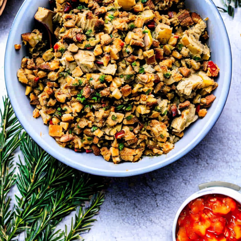 turkey stuffing in a large bowl
